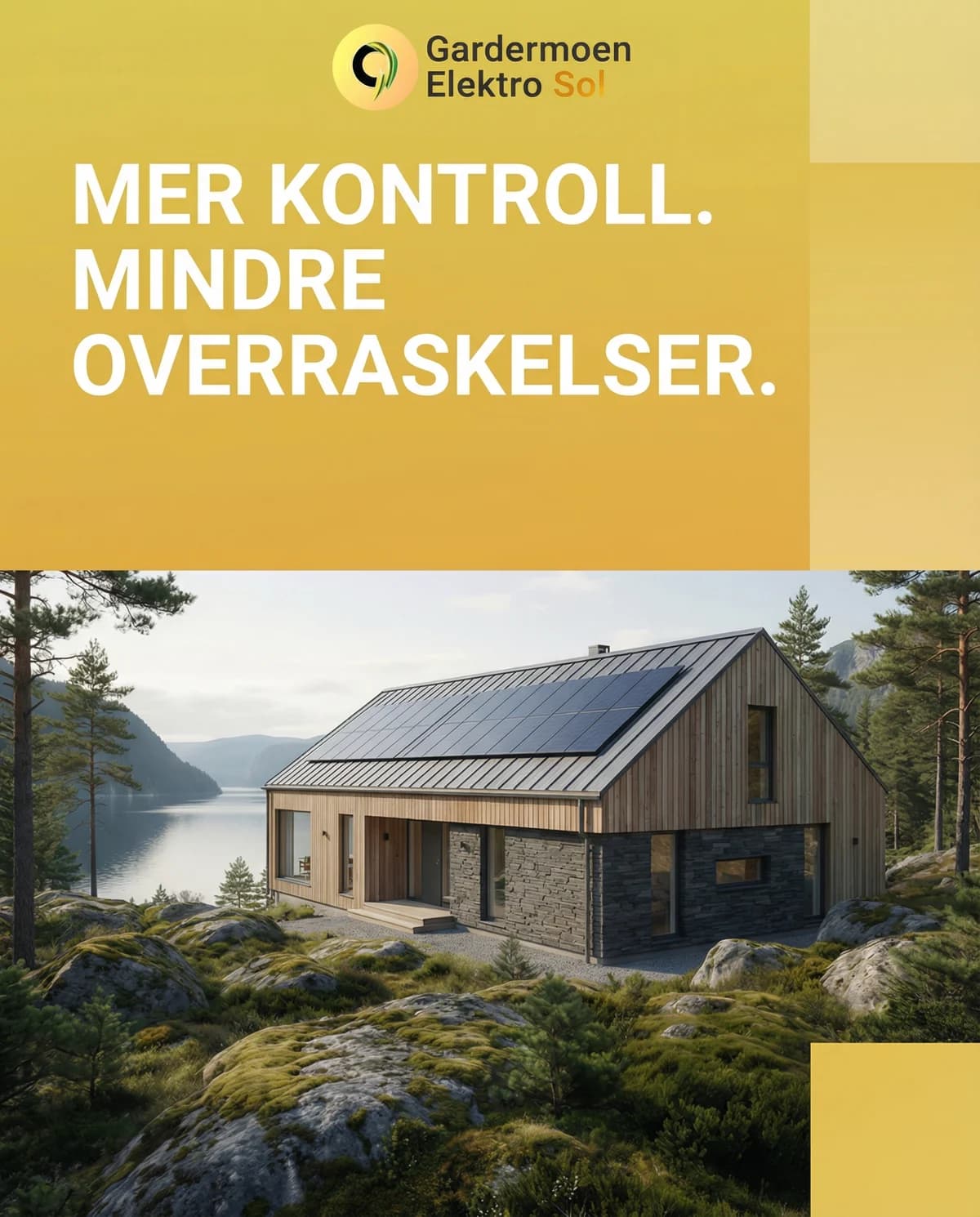 Annonse for Gardermoen Elektro Sol: «Mer kontroll. Mindre overraskelser.»